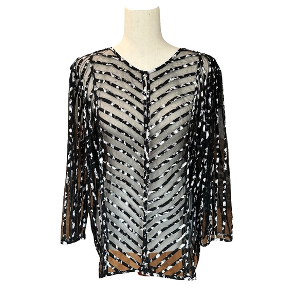 Sweaters - Women's Sheer-Chiffon Open Front Bolero-Cardigan-Shrug-Shawl Black/White